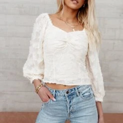 &MERCI Penny Blouse In Cream Long Sleeve