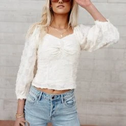 &MERCI Penny Blouse In Cream Long Sleeve