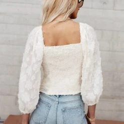 &MERCI Penny Blouse In Cream Long Sleeve