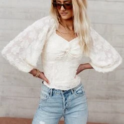 &MERCI Penny Blouse In Cream Long Sleeve