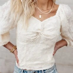 &MERCI Penny Blouse In Cream Long Sleeve