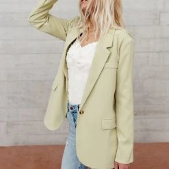 AARON & AMBER New Arrivals Crystal Blazer In Lime