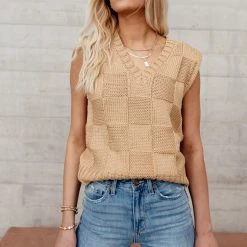 SINA Rudie Sweater Vest In Tan Work Edit