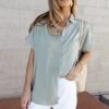 FUN 2 FUN Flavie Button Down Blouse In Sage Tops