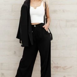AARON & AMBER PREORDER - Romaine Wide Leg Pants In Black Preorders