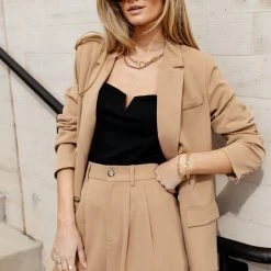 AARON & AMBER Romaine Blazer In Camel
