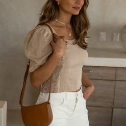 WELLMADE INC Angelica Cropped Top In Camel Shirts & Blouses 13 WELLMADE INC Angelica Cropped Top In Camel Shirts & Blouses