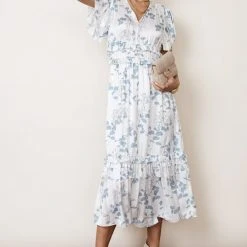 WORUI Willa Ruffle Dress In Burgundy Floral Bohme In Bloom