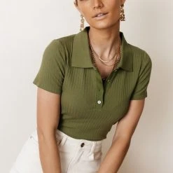 WORUI Tops Abriana Ribbed Top In Green - FINAL SALE