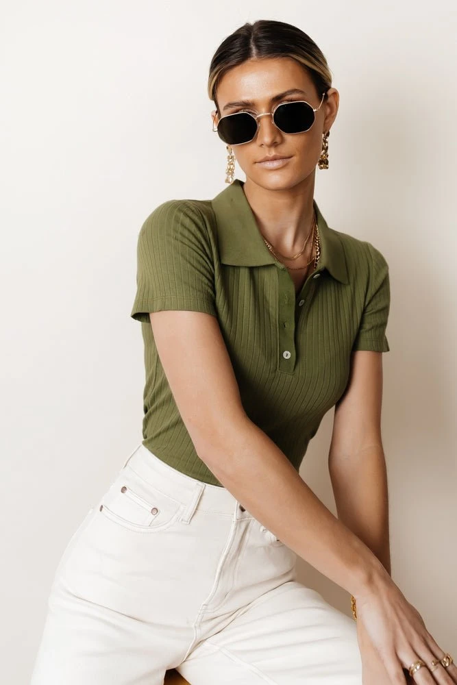 WORUI Tops Abriana Ribbed Top In Green - FINAL SALE 7 WORUI Tops Abriana Ribbed Top In Green - FINAL SALE