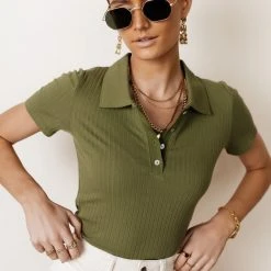 WORUI Tops Abriana Ribbed Top In Green - FINAL SALE