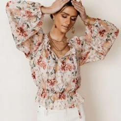 DRESS FORUM Brandi Floral Blouse Long Sleeve 19 DRESS FORUM Brandi Floral Blouse Long Sleeve