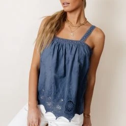 MAIZE Top Sellers Adalet Lace Tank In Blue