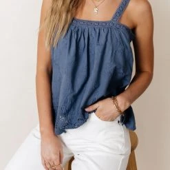 MAIZE Top Sellers Adalet Lace Tank In Blue