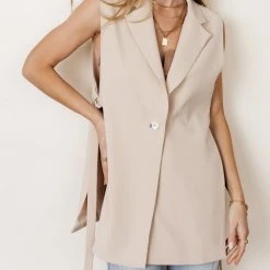 WORUI Rosamund Open Side Vest In Tan 14 WORUI Rosamund Open Side Vest In Tan