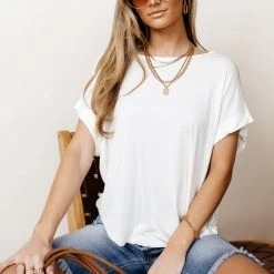 WORUI Dempsey Rolled Sleeve Tee In White Bohme Essentials