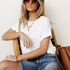 WORUI Dempsey Rolled Sleeve Tee In White Bohme Essentials