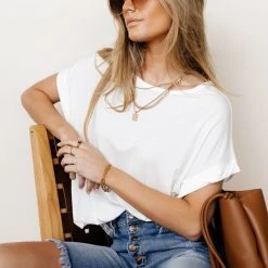 WORUI Dempsey Rolled Sleeve Tee In White Bohme Essentials