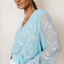 MAIZE Work Edit Arlene Top In Blue - FINAL SALE