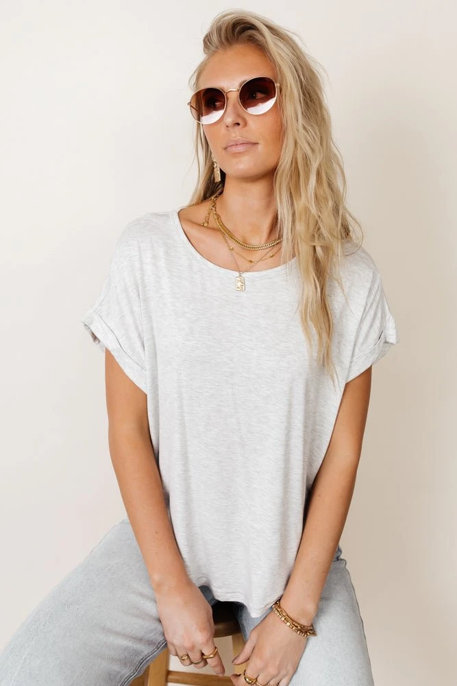 WORUI Dempsey Rolled Sleeve Tee In Grey Tops 4 WORUI Dempsey Rolled Sleeve Tee In Grey Tops
