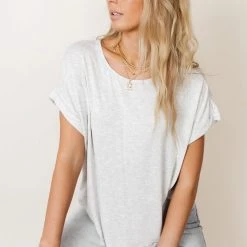 WORUI Dempsey Rolled Sleeve Tee In Grey Tops 13 WORUI Dempsey Rolled Sleeve Tee In Grey Tops
