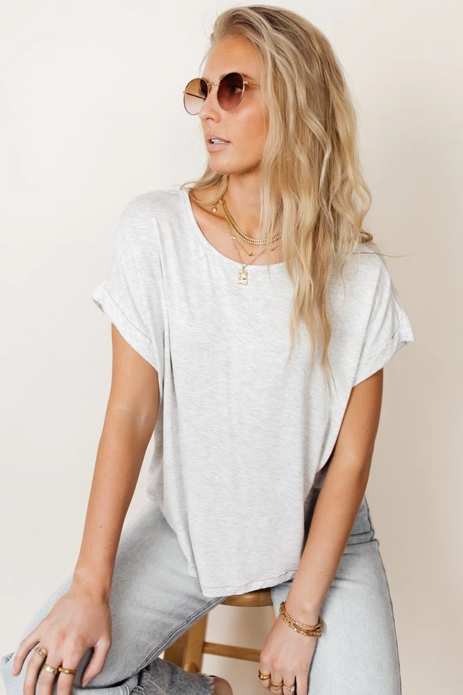 WORUI Dempsey Rolled Sleeve Tee In Grey Tops 6 WORUI Dempsey Rolled Sleeve Tee In Grey Tops