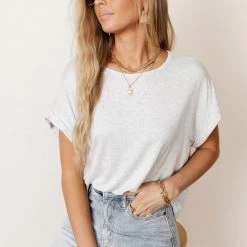 WORUI Dempsey Rolled Sleeve Tee In Grey Tops