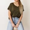 WORUI Dempsey Rolled Sleeve Tee In Olive Bohme Essentials