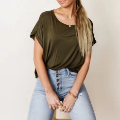 WORUI Dempsey Rolled Sleeve Tee In Olive Bohme Essentials