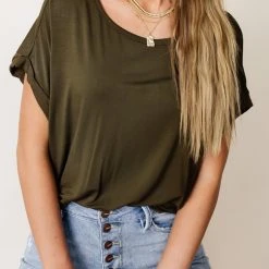 WORUI Dempsey Rolled Sleeve Tee In Olive Bohme Essentials
