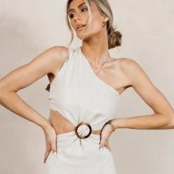 SINA Coastal Getaway Suzie Midi Dress In Natural - FINAL SALE