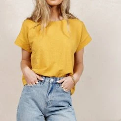 Maize Isha Ribbed Top In Mustard