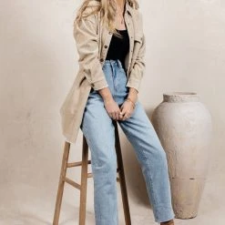 WORUI Yaxley Corduroy Long-Line Jacket In Sand Tops