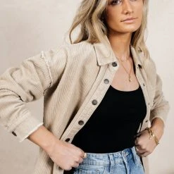 WORUI Yaxley Corduroy Long-Line Jacket In Sand Tops