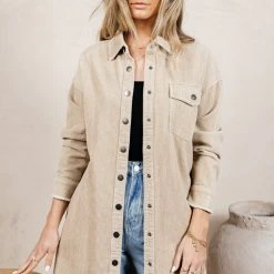 WORUI Yaxley Corduroy Long-Line Jacket In Sand Tops