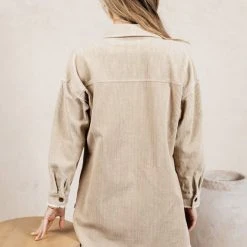 WORUI Yaxley Corduroy Long-Line Jacket In Sand Tops