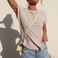 WELLMADE INC Tops Selena Rolled Sleeve Tee In Pink