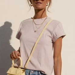 WELLMADE INC Tops Selena Rolled Sleeve Tee In Pink