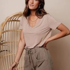 LIME N CHILI Essentials V Neck Tee In Taupe Back In Stock 10 LIME N CHILI Essentials V Neck Tee In Taupe Back In Stock