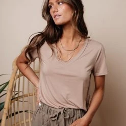 LIME N CHILI Essentials V Neck Tee In Taupe Back In Stock