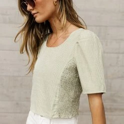 WELLMADE INC Work Edit Angelica Cropped Top In Sage
