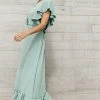 LAKE FLOWER FASHION Janet Ruffle Sleeve Maxi Dress In Sage Dresses