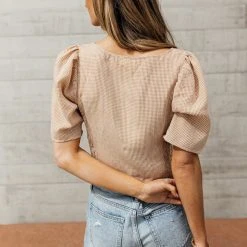 WELLMADE INC Angelica Cropped Top In Camel Shirts & Blouses 12 WELLMADE INC Angelica Cropped Top In Camel Shirts & Blouses