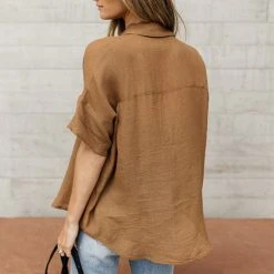 FUN 2 FUN Veronica Button Down Blouse In Cognac Tops 16 FUN 2 FUN Veronica Button Down Blouse In Cognac Tops