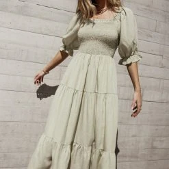 WELLMADE INC Brenna Tiered Midi Dress Bump Friendly