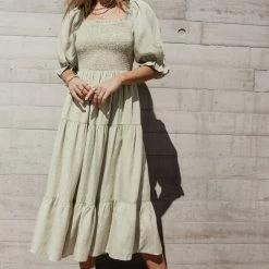 WELLMADE INC Brenna Tiered Midi Dress Bump Friendly