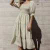 WELLMADE INC Brenna Tiered Midi Dress Bump Friendly