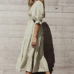 WELLMADE INC Brenna Tiered Midi Dress Bump Friendly