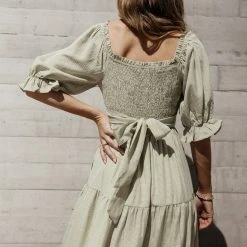 WELLMADE INC Brenna Tiered Midi Dress Bump Friendly