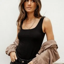 FINAL TOUCH COLLECTION New Arrivals Scoop Neck Tank In Black